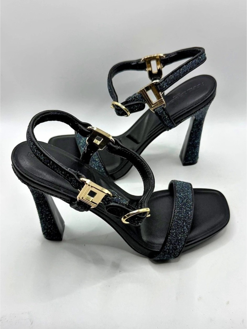Karl Lagerfeld Paris Cieone Glitter Dressy Heeled Sandals Black - NWOT Size 7M